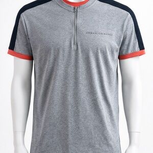 Armani Exchange Gray Tee with Black and Red Accents